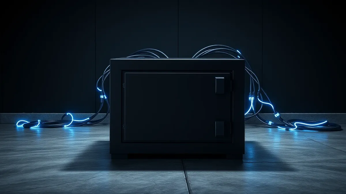 Illustration: A sleek black vault sits closed and empty on a polished concrete floor.