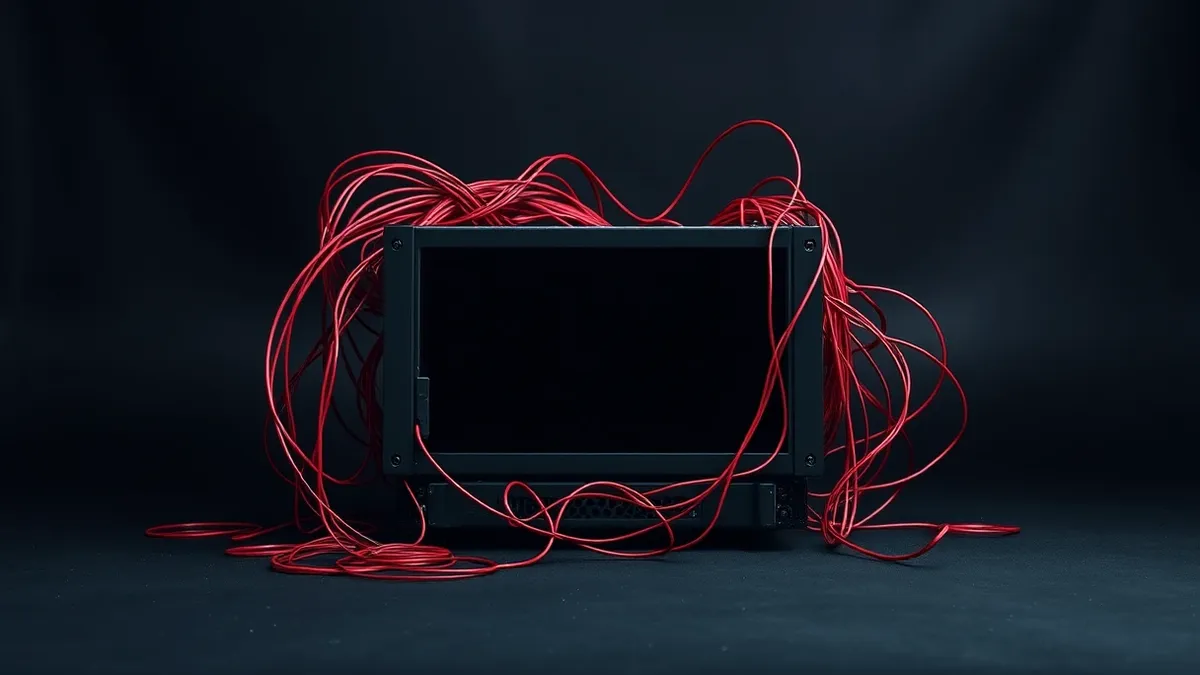 Illustration: A single, sleek server blade sits isolated in the frame, its front panel dominated by a large, blank display screen.